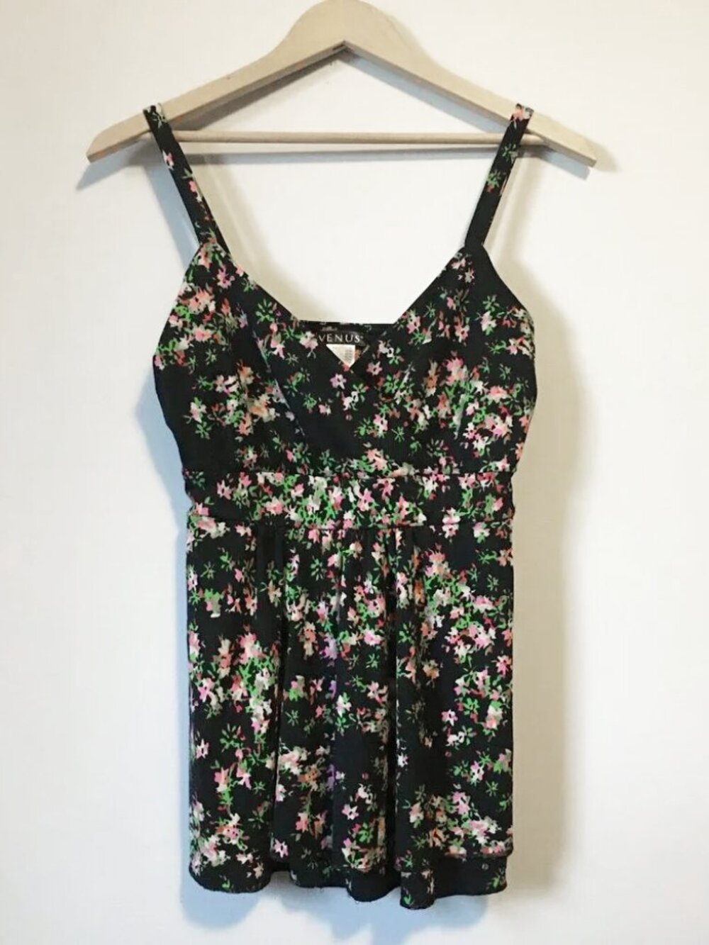 Babydoll Black Boho Floral Cluster High Waist VENUS Tank Top XS